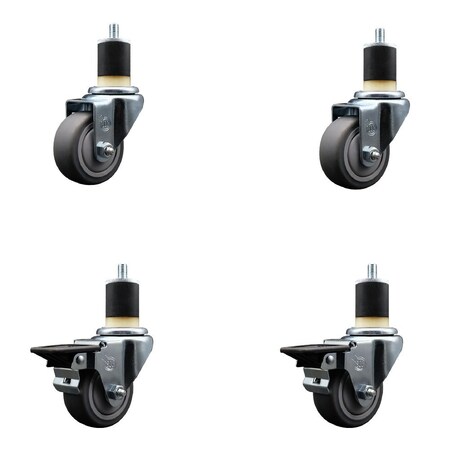 Service Caster 3'' Thermoplastic Rubber Wheel Swivel 1-7/8'' Expanding Stem Caster Set 2 Brakes, 4PK SCC-EX20S314-TPRB-2-PLB-2-178